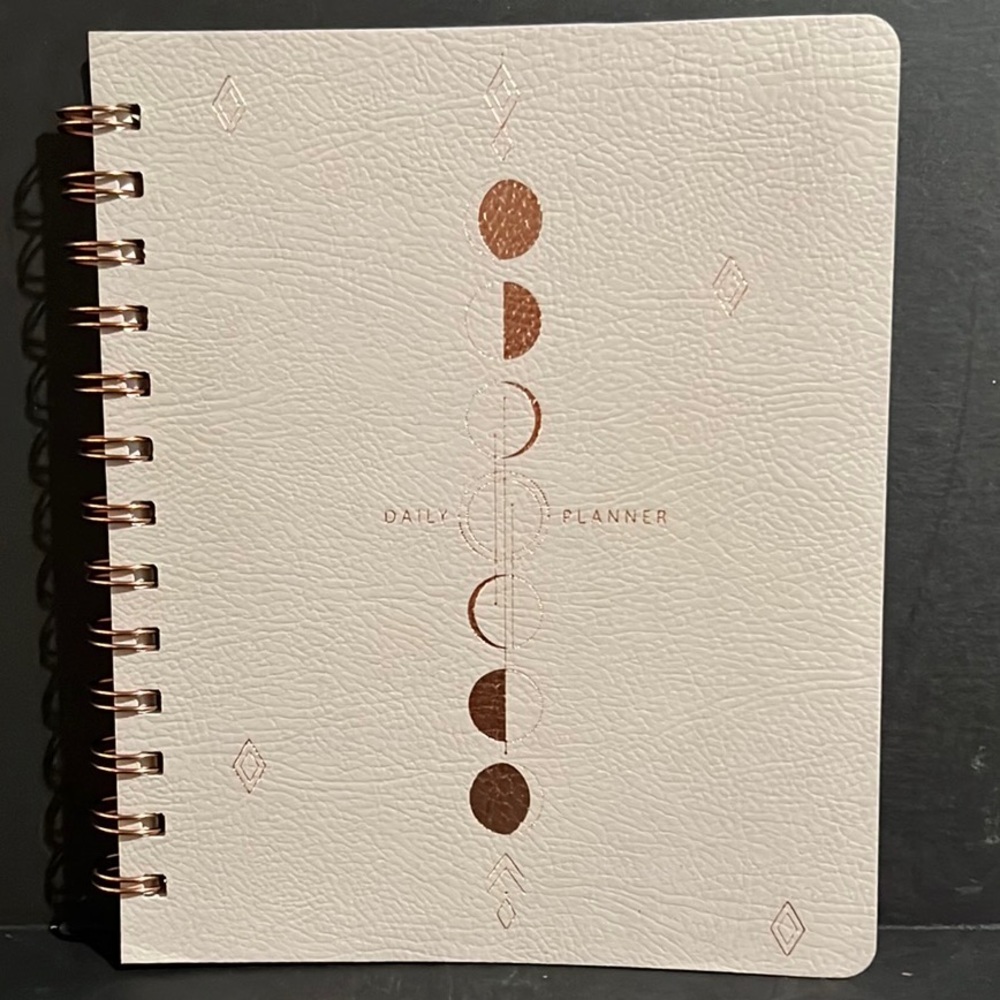 moon phase: rose gold on vegan leather NON-dated daily planner-spiral bound-NWT